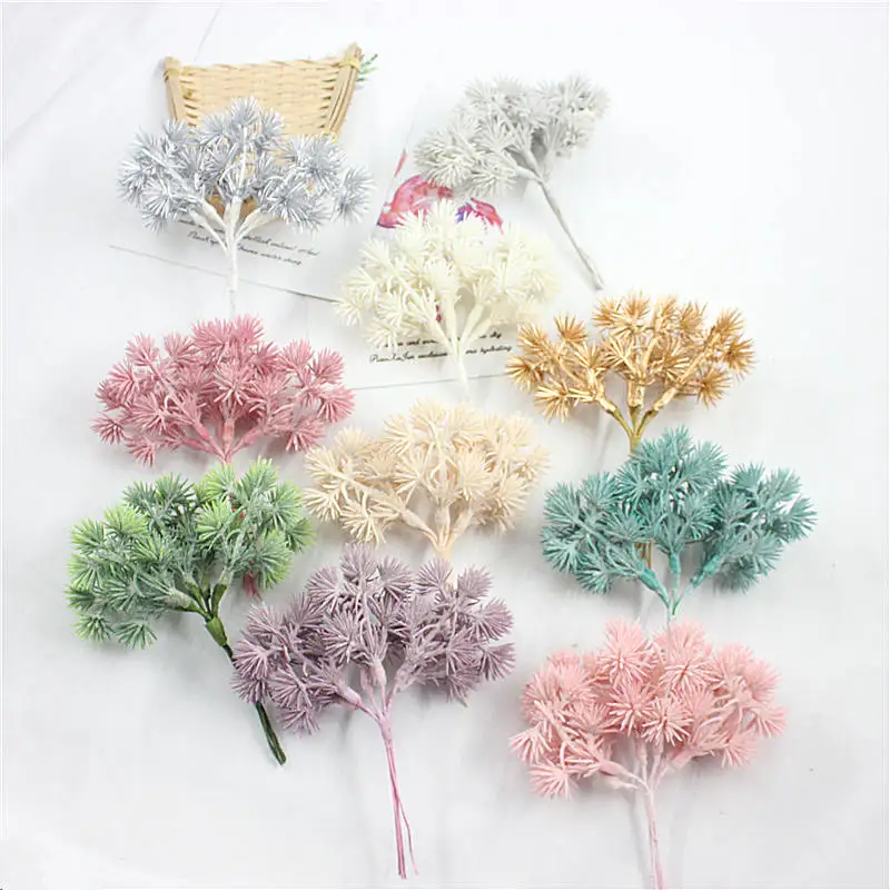 

6PCS simulation diy flower headwear corsage straw hat flower succulent white frost green leaf beauty pine Daisy