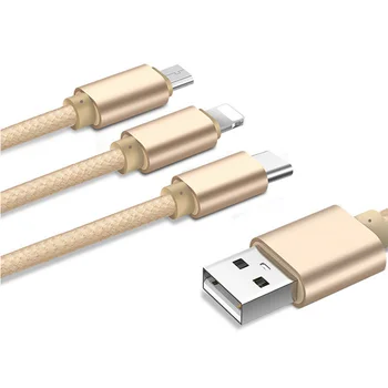 

1pcs Car data cable 1.2 meters woven mobile phone three-in-one data cable three-head multi-function synchronous charging cable