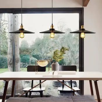 

New Black Vintage Industrial Pendant Light Iron Retro Style Lampshade Loft Hanging Lamp Metal Cage Dining Room Countryside
