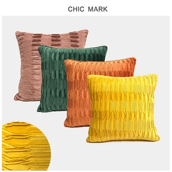 

Soft Velvet Throw Pillow Cover Solid Color Cushion Cover Decorative Pillows Geometric Fold Pillow Case For Sofa Car Living Room