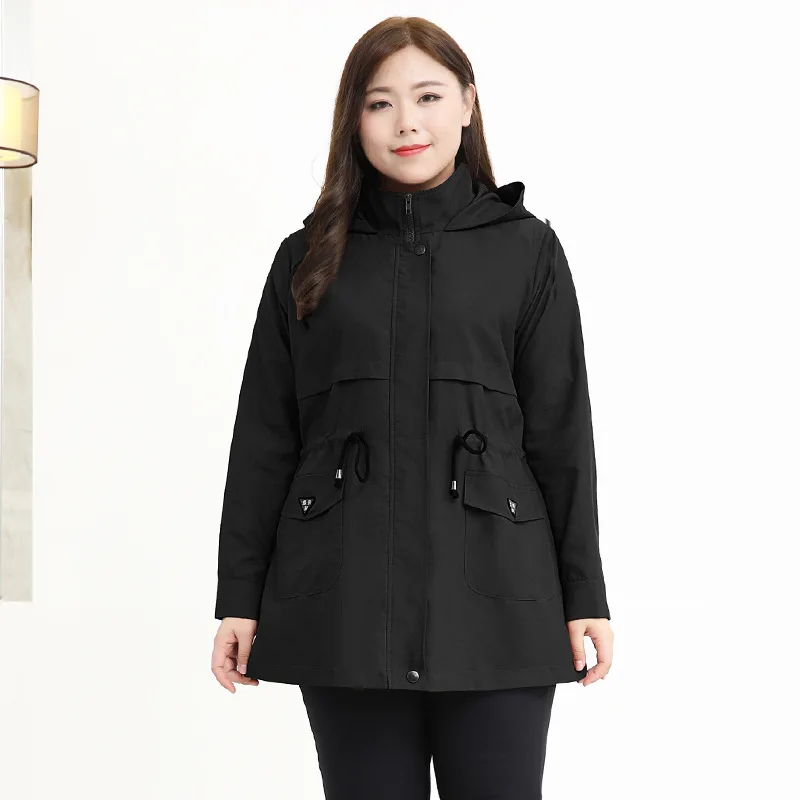 

4XL To 10XL Oversized Women Tops Hooded Pockets High Waist Winter Jackets Long Sleeve Zipper Casual Coats Outerwear T20168T