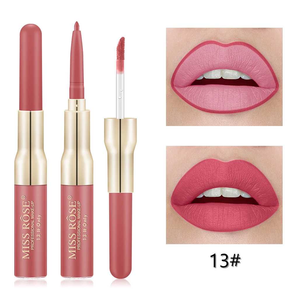 Miss Rose 12 Colors Double-ended Lip liner Long-lasting Matte Lip Glaze sexy red Velvet Lipstick Makeup Cosmetics Tools TSLM1 - Цвет: 13