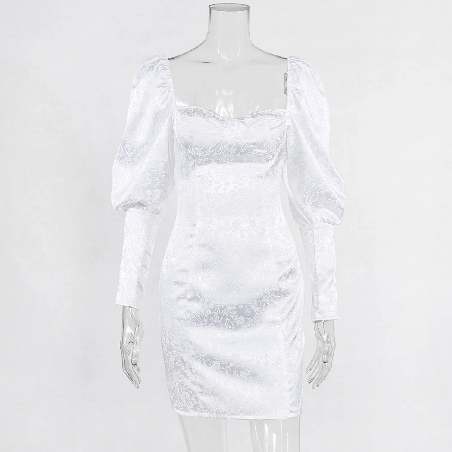 Белые элегантные обтягивающие сексуальные женские платья в стиле ретро, вечерние облегающие короткие платья с рукавами-фонариками, уличная одежда осень-зима