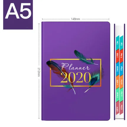 A5 Soft Pu 365 Days Agenda Schedule Notepad Cute Office Planner Diary Notebook Daily Weekly Planner Bullet Journal - Цвет: Purple
