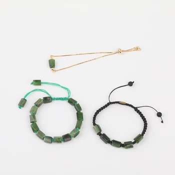 

10Pcs/Lot Natural Green Jades Stone Nugget Chip Beads Cord Knot Adjustable Bracelet Wholesales Women Gold Chains Tennis Bracelet