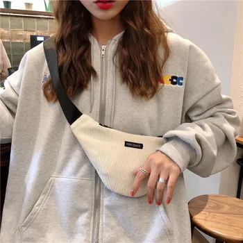

New Chest Bag Girl Corduroy Inclined Straddle Bag Ins Simple Waist Bag Adjustable Crossbody Bags For Women