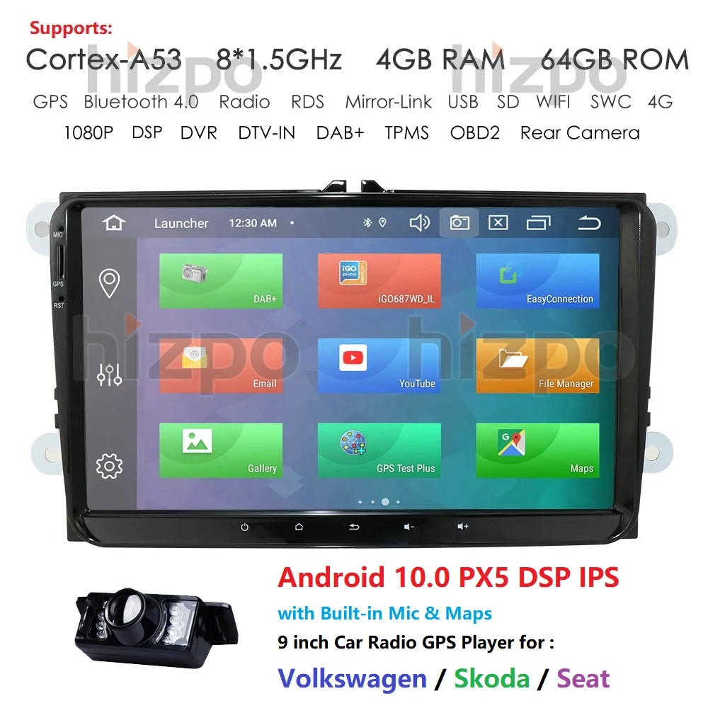 2 Din Octa Core 9 Inch Android 10 Car Radio for VW Passat POLO GOLF Tiguan CC Skoda Fabia Rapid Yet Seat Leon 4G RAM 64G ROM | Автомобили