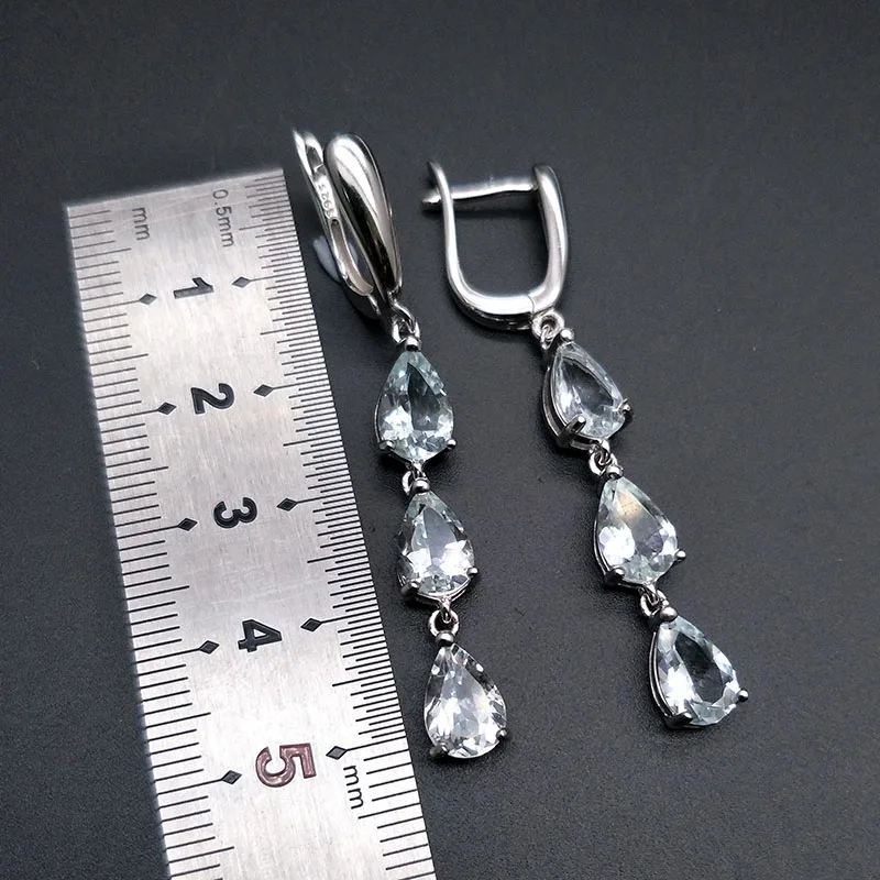 aquamarine TBJ, длинные серьги из белого аквамарина, серебро 925 пробы, бразильский драгоценный камень, хорошее ювелирное изделие для женщин, романтический подарок для жены - Цвет камня: aquamarine