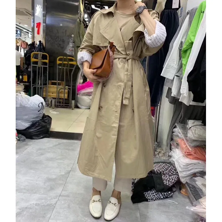 Dongdaemun, осенняя одежда, стиль, женское платье, корейский стиль, отложной воротник, шнуровка, длинный рукав, Тренч, пальто, женское, средней длины