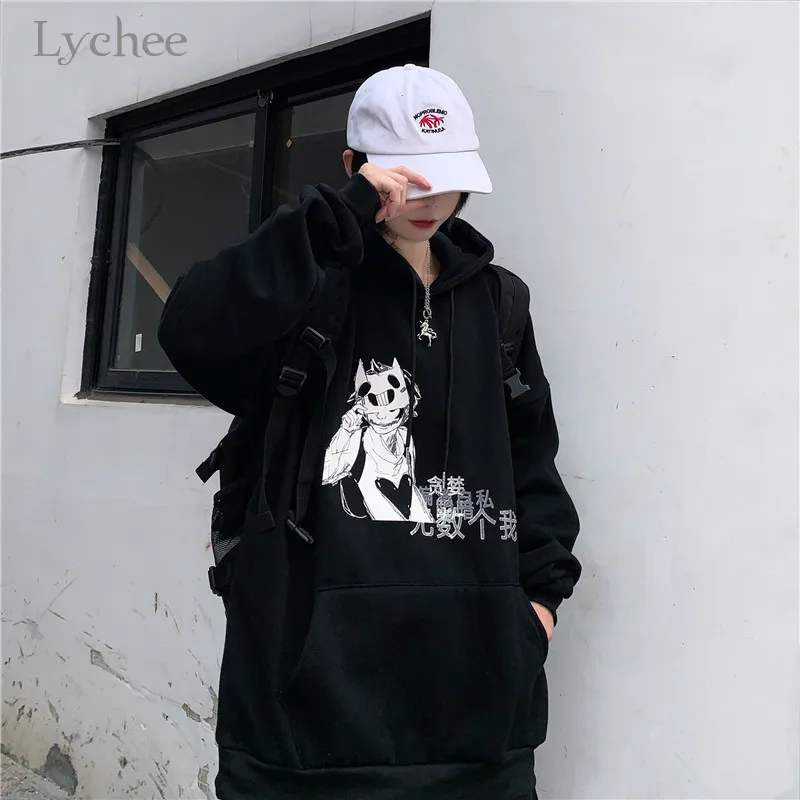 Lychee Harajuku с героями мультфильмов китайские Женские флисовые толстовки с капюшоном весенние осенние женские топы Свободные женские толстовки с карманами