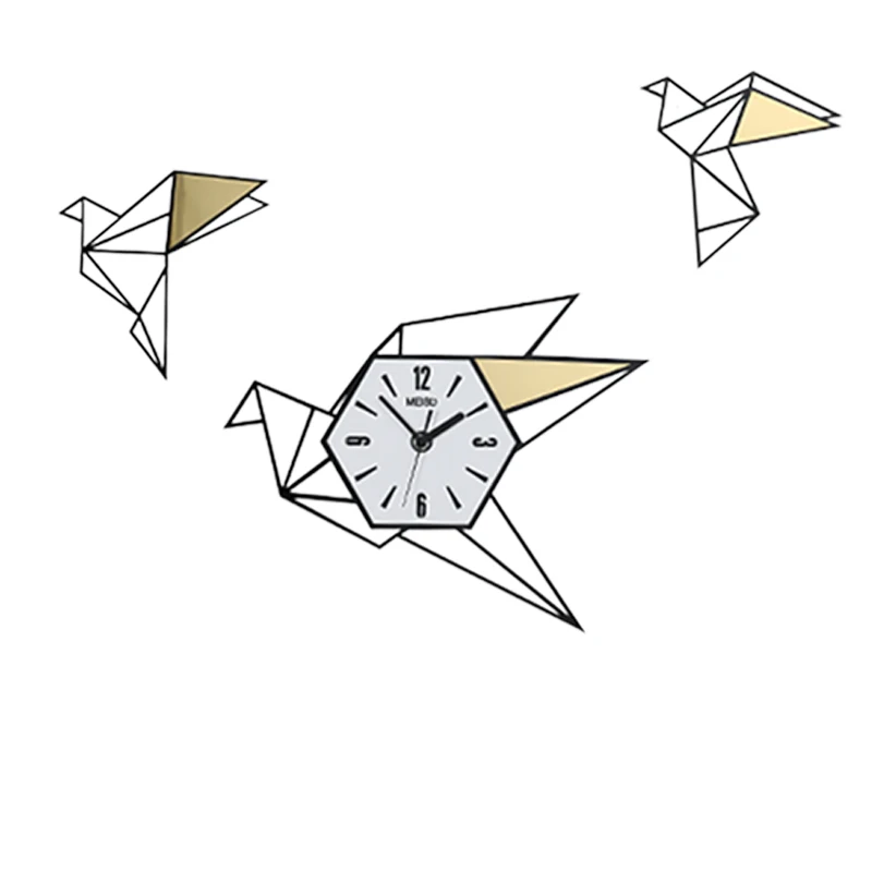 НОВЫЕ геометрические птицы бесшумные большие Diy настенные часы современный дизайн акриловые гостиная декоративные часы креативные черные Висячие часы - Цвет: Белый