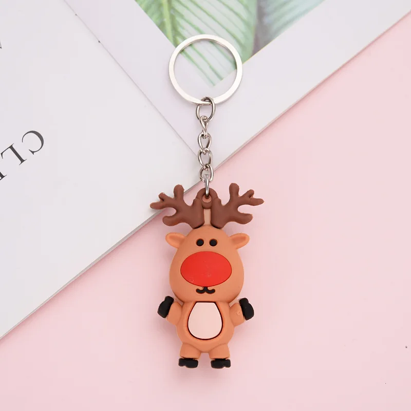 Santa Claus Keychain for Cars Soft PVC Cartoon Bag Pendant Key chain Christmas KeyRing Elk Gift Doll Pendant Christmas Presents (7)