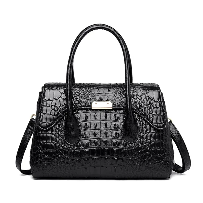 Брендовые классические женские сумки шопперы из натуральной крокодиловой кожи, роскошные женские сумки через плечо, дизайнерские сумки - Цвет: Black