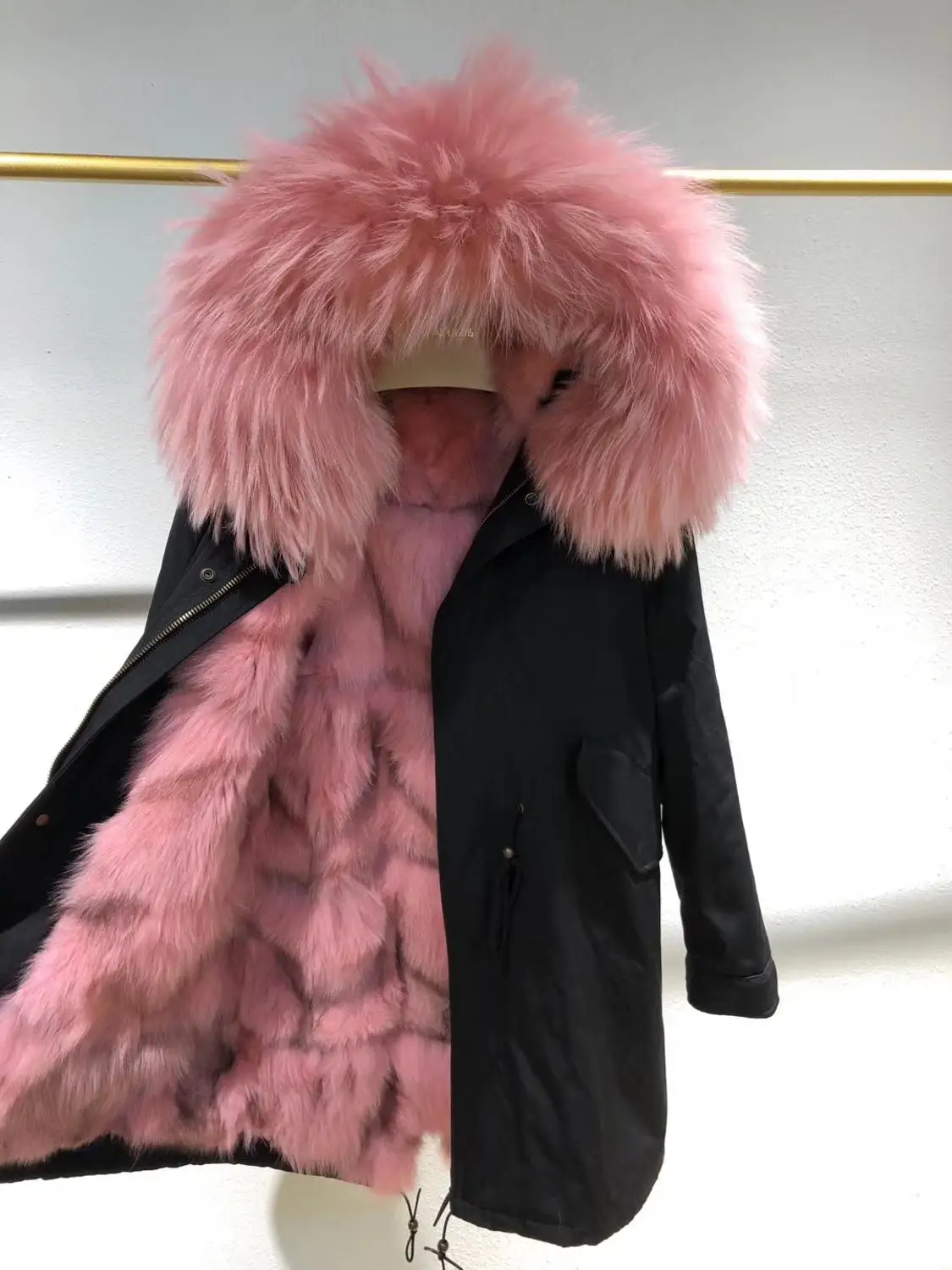 Pink Парка с натуральным мехом пальто размера плюс подкладка из натурального Лисьего меха женская зимняя куртка большого размера Новая модная длинная стильная Толстая теплая одежда - Цвет: Pink