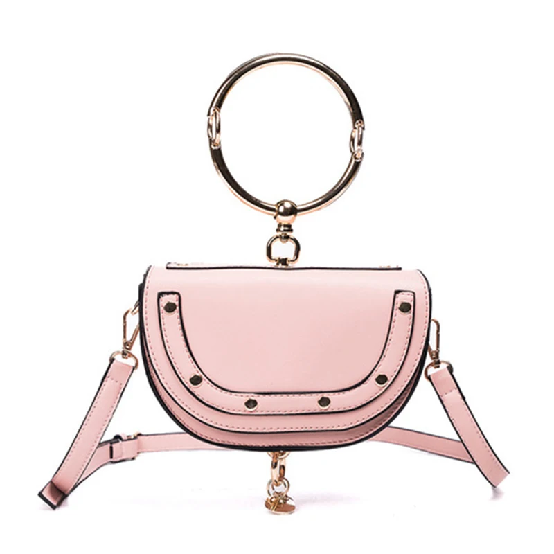Pink Messenger Bags Женская сумка-седло, модная, Полиуретановая, Полукруглая, с ручкой, роскошная, кожаная, на плечо, сумка-мессенджер, мини, круглая, с кольцом, сумочка, женский клатч - Цвет: Pink Messenger Bags