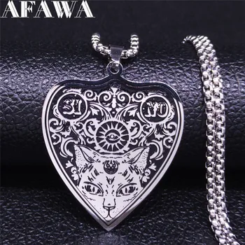 

AFAWA Divination Cat Stainless Steel Necklaces Pendants for Women Silver Color Witchcraft Chain Necklace Jewelry joyas N3321S02