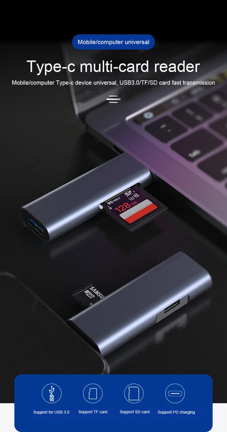 5 в 1 тип-c OTG кард-ридер с PD интерфейсом USB 3,0 кард-ридер TF/SD кард-ридер адаптер для ПК ноутбука Компьютерные принадлежности