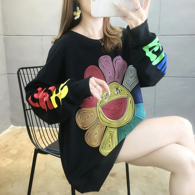 

Oversized Women Sweatshirts Tops Sunflower Printed Clothes Spring Casual Pullovers Hoodies Ulzzang Tops Sweatshirt