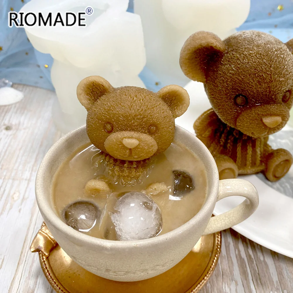 3D Teddy Bear Ice Cube Mold, Silicone Animal Mold, Soap Candle Mold, Ice  Cube for Coffee, Milk, Tea, Candy Gummy Fondant, Cake Baking, Cupcake  Topper