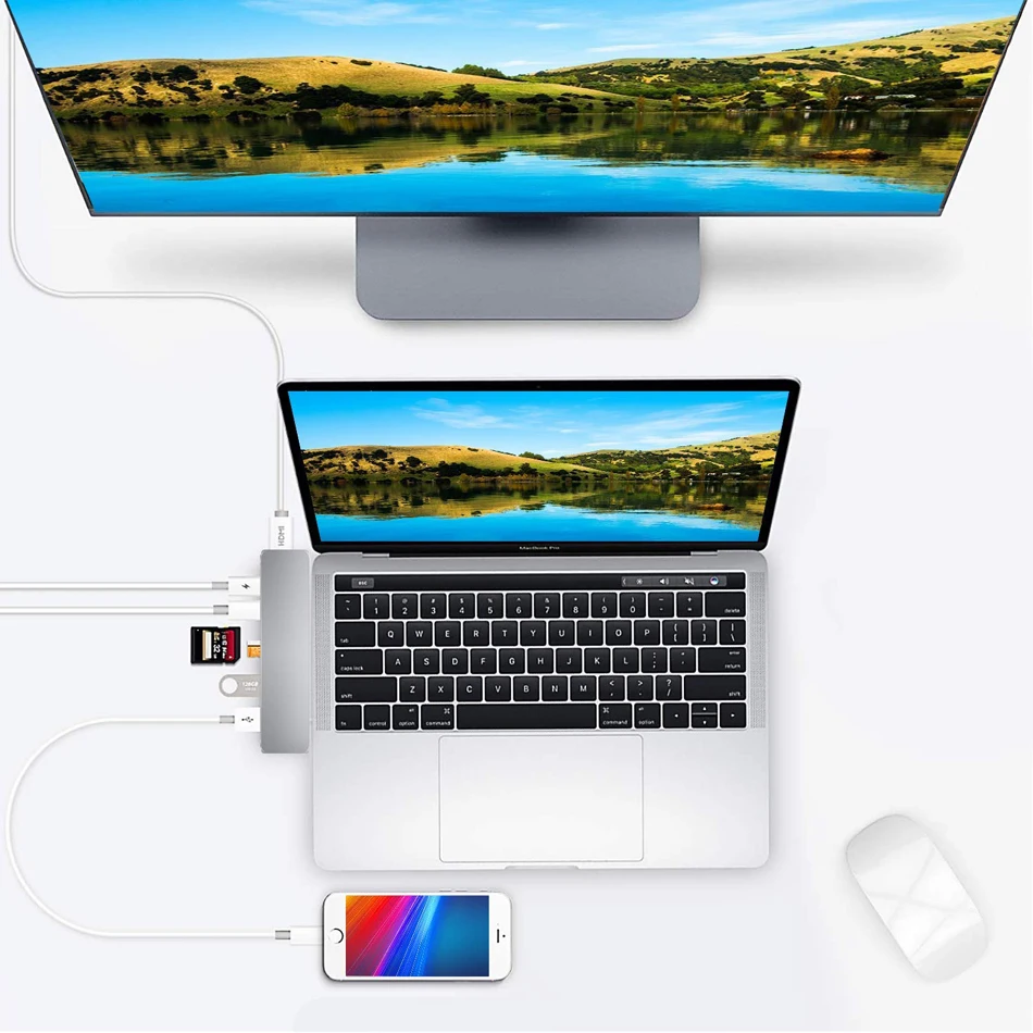 Usb type C концентратор адаптер 7 в 1 двойной usb type C док-станция для MacBook Pro с 4K HDMI USB C USB3.0 SD/устройство для чтения Micro-SD карт