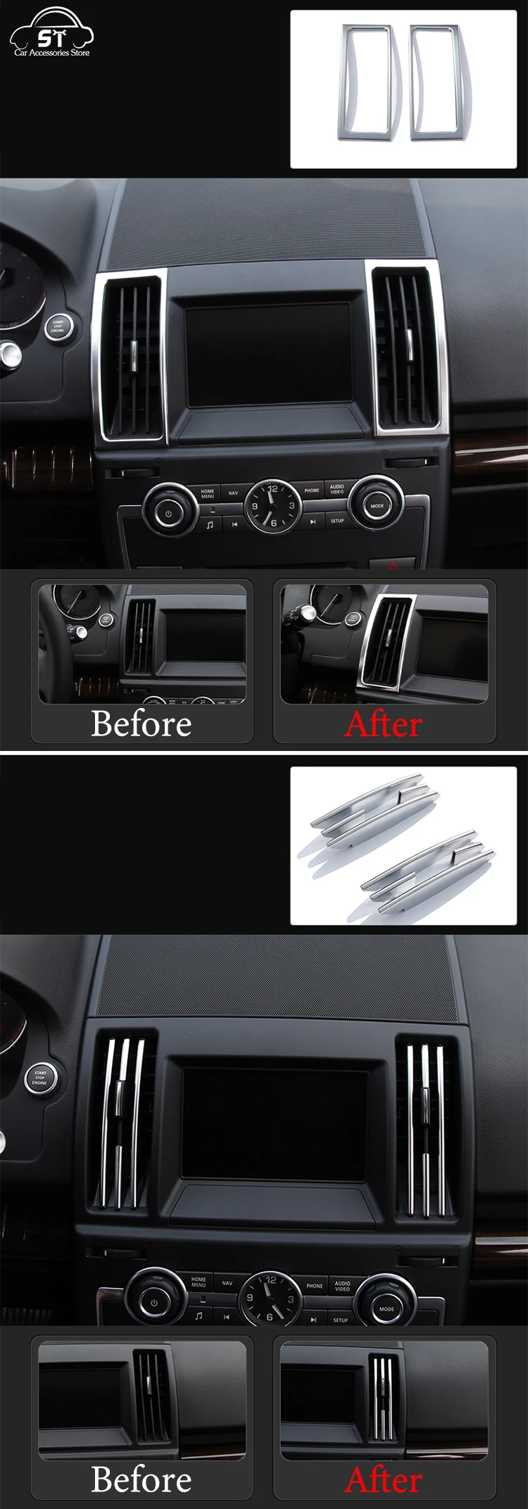 Car Steering Wheel,AC Vent Outlet Knob,Door Handle,Cover Trim,ABS Chrome,For LandRover Freelander 2 2007-2015 Interior Accessory