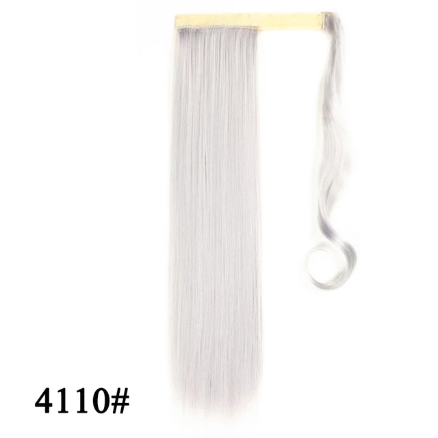 Leeons 20'' Synthetic Ponytail Hair pieces Heat Resistant Fiber Straight Ribbon Clip In Hair Extension 21 colors Brown Black 4110