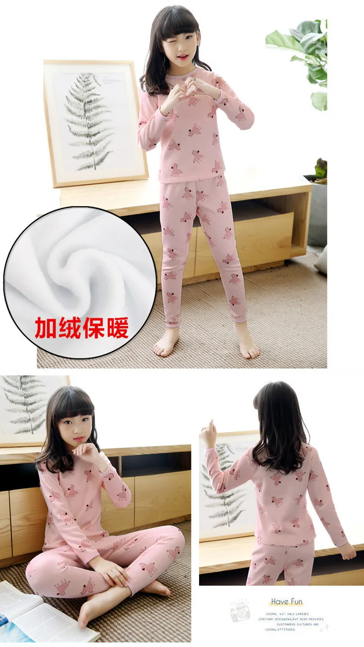 Childrenswear Girls Brushed And Thick Thermal Underwear Winter Big Boy New Products Tracksuit Pajamas Parent And Child Two-Piece