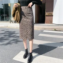 Большой размер, M-4XL, юбка большого размера, толстая, mm200 кг, Леопардовый принт, длинная, тонкая, темпераментная, с разрезом на спине, Зимняя юбка
