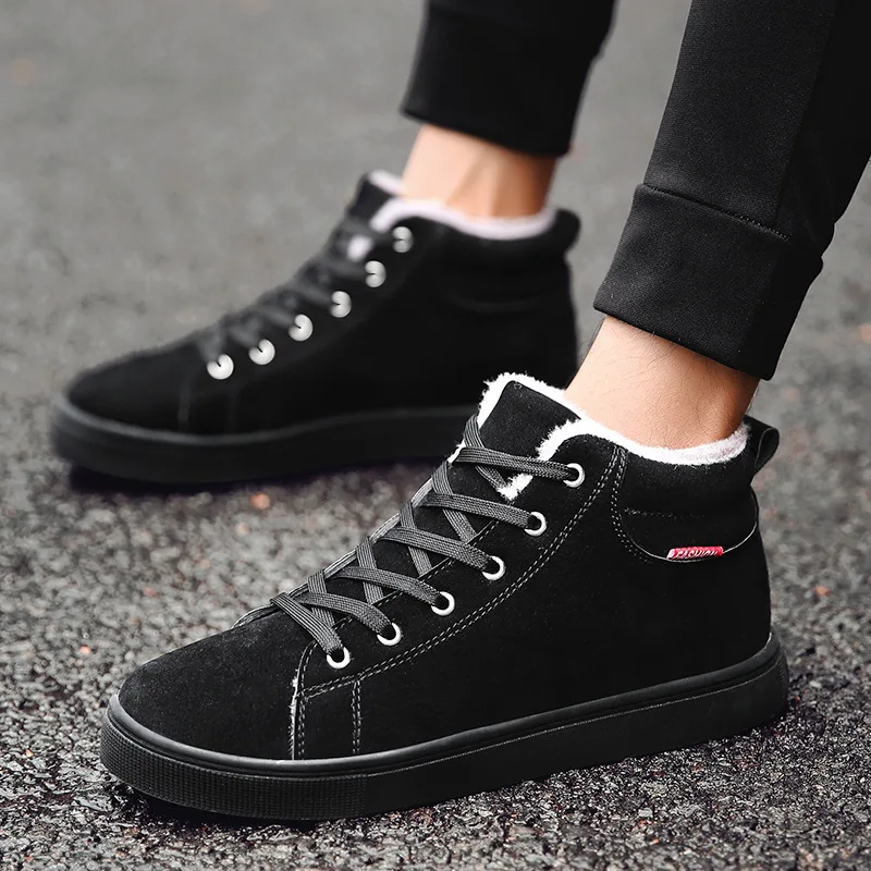 

Men's Winter Plus-sized 48 Hight-top Plus Velvet Warm Snow Boots plus Cotton Simple Padded 45 Suede Sneakers