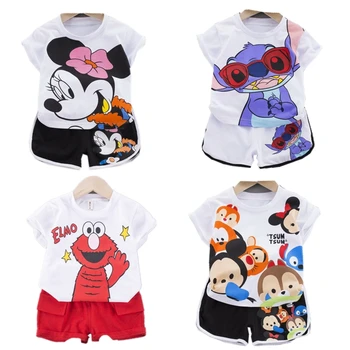 

Baby Boy Girl Kids Clothes Set Mickey Minnie Sesame Street Summer Sport Suit Tracksuit Costume Children Clothing T-shirt Shorts