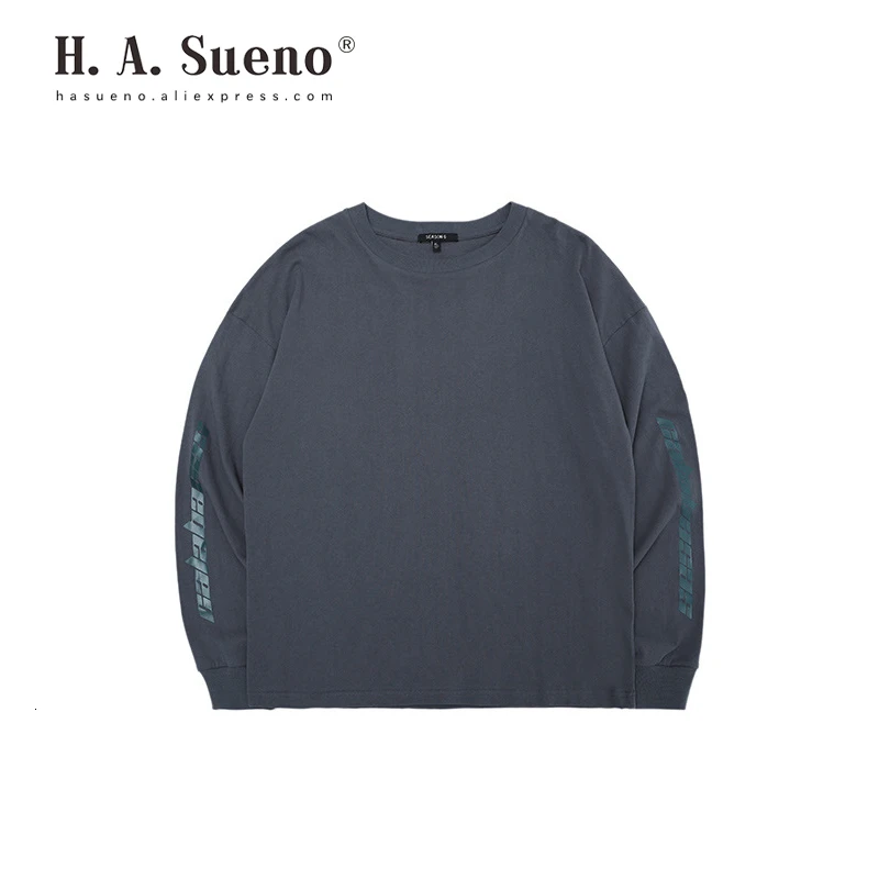 H. A. Sueno High Street мужские футболки с длинными рукавами хлопковые с круглым вырезом мужские футболки топы оверсайз для мужчин Прямая /7