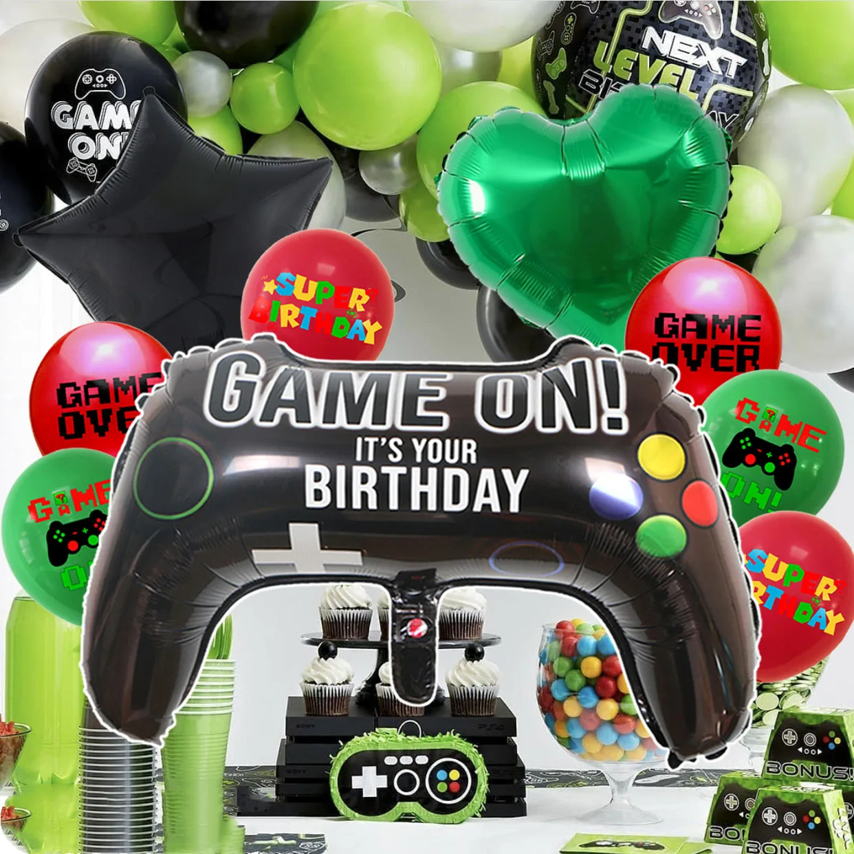 23ingh Gamepad Spiel auf Glücklich Geburtstag party Aluminium folie digitale ballon Fort Grün Schwarz Dekorationen Latex ballons nite – Detail 1