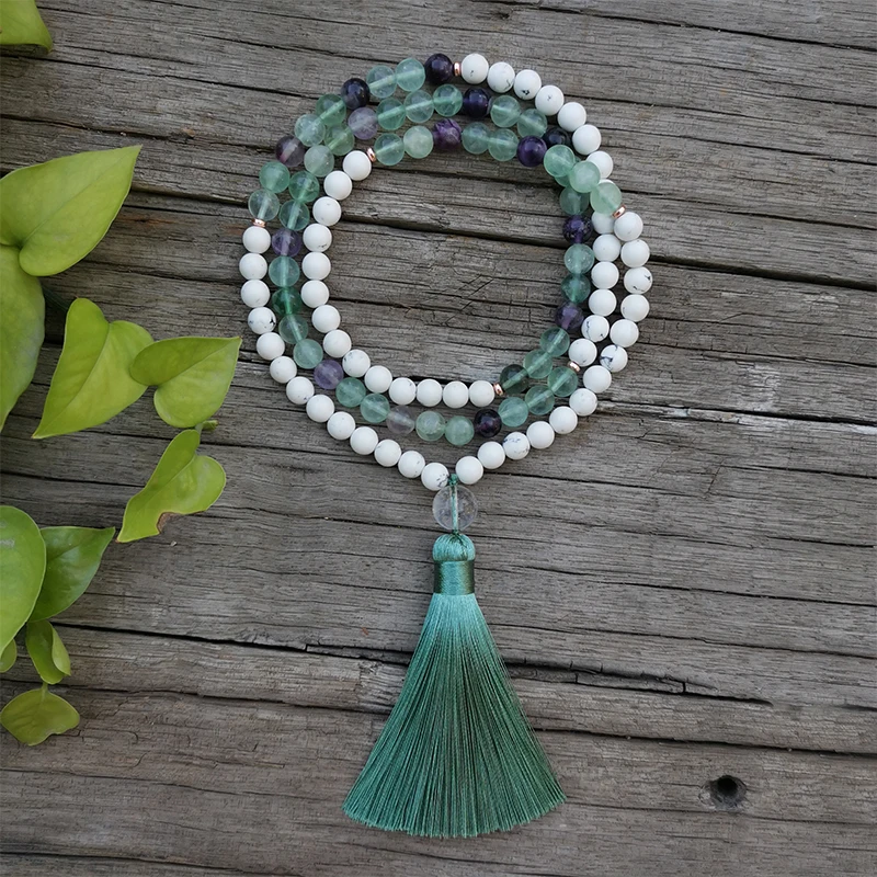 8 мм бусины из натурального камня, флюорит, Howlite, зеленый, успокаивающий, японские наборы, духовные ювелирные изделия, медитация, Вдохновляющие, 108 бусы мала
