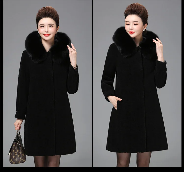 fox fur middle-aged fur one fur coat female long section granule sheep shearing mother coat large size coat