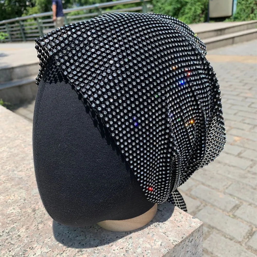 Ins Bling Rhinestone Headband Scarf Headwraps for Women Nightclub Hollow Mesh Luxury Crytsal Headscarf Headpiece Hair  Jewelry