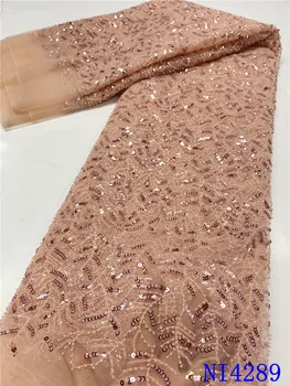 

Peach African Sequins Lace Fabric 2020 High Quality Lace Tulle French Lace Fabric With Sequins Nigerian Mesh Dress Lace NI4289-4