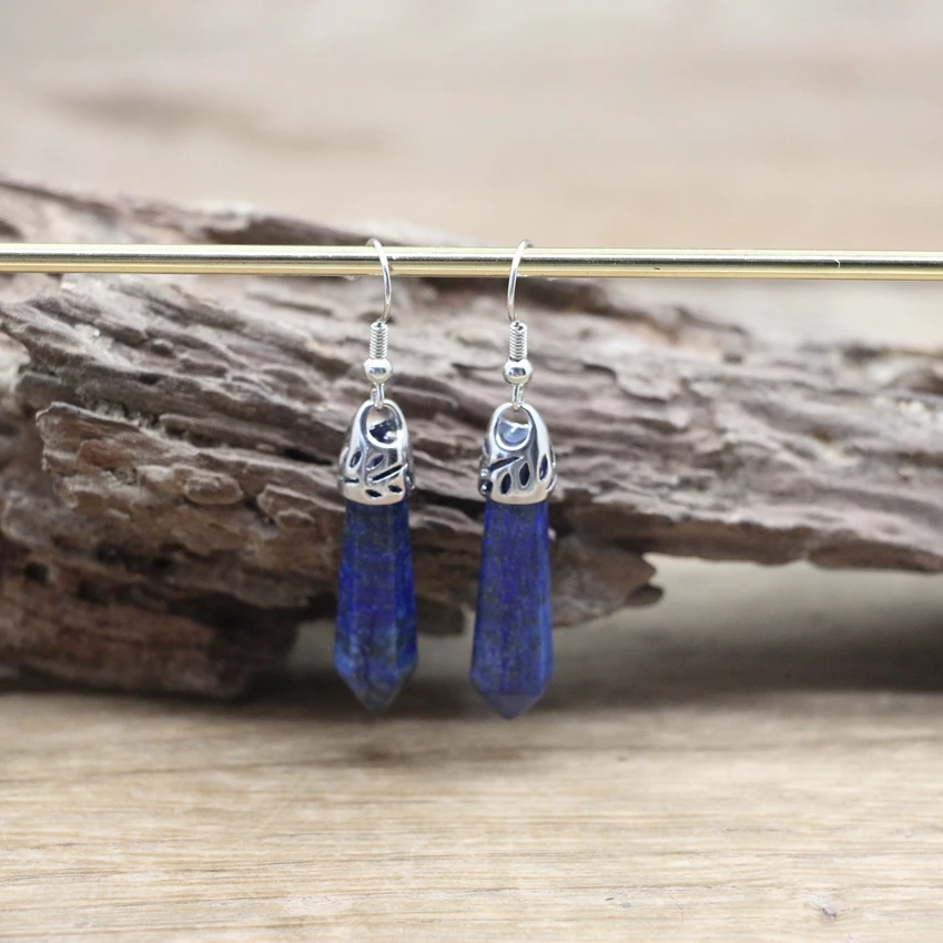 Natural Stone Hexagonal Quartz Hook Earring Healing Crystal Point Women Gift Dangle Earring Reiki Amethysts Lapis Jewelry QC7001
