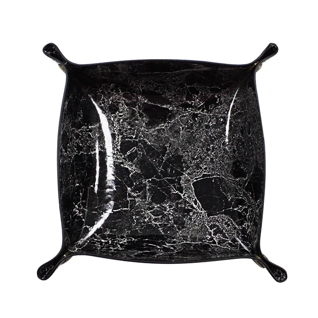 Nordic Marbling Folding Storage Tray PU Leather Dice Rolling Tray Collapsible Key Coin Storage Box Desktop Storage Organizer black
