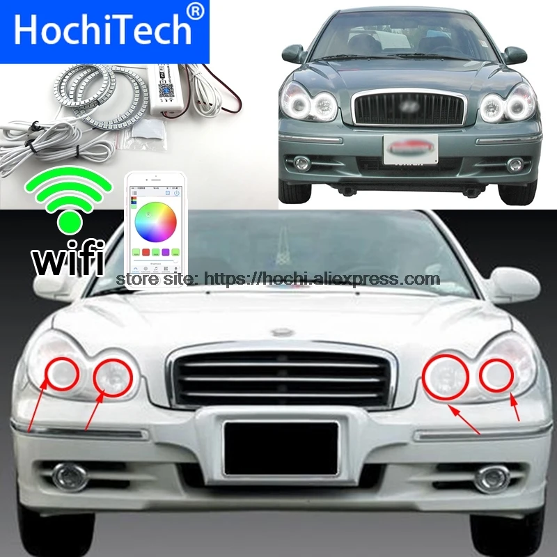 HochiTech отличный RGB многоцветный набор ортопедических колец для стайлинга автомобилей hyundai Sonata 2002-2005 angel eyes wifi Пульт дистанционного управления