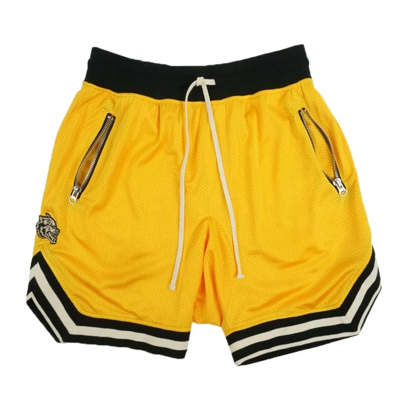 Мужские шорты для фитнеса на шнурке из тонкой дышащей сетки, короткие пляжные шорты, летняя спортивная одежда для воды - Цвет: Цвет: желтый