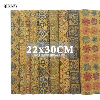 

QIBUMAY 22*30cm Printed Cork Fabric For DIY Crafts Sewing Clothe Clothes Handbag High Quality Synthetic Leather Patchwork Fabric