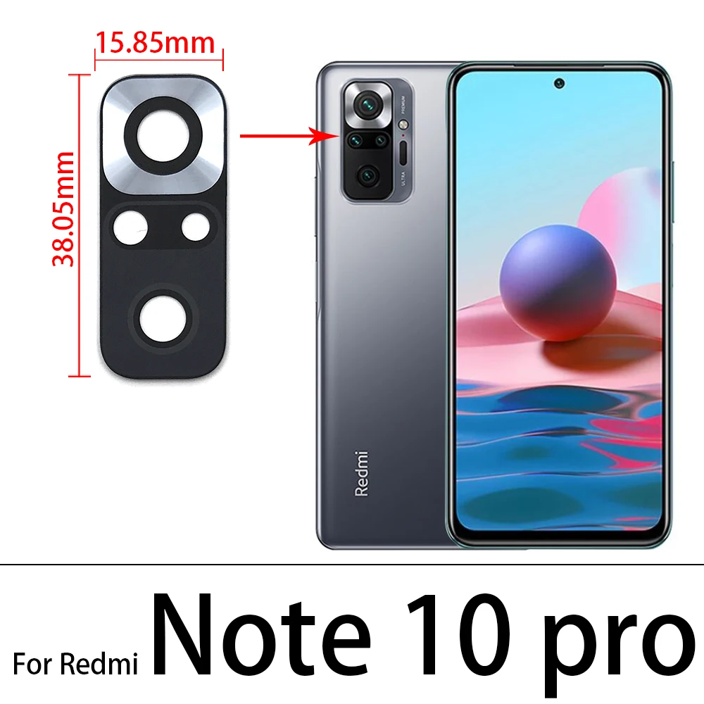 2Pcs Rear Back Camera Glass Lens For Xiaomi Redmi Note 8 Pro 7 9 9S 10 Pro 10s 8T 9A 9C / Mi Note 10 10T Pro Lite With Adhesive 