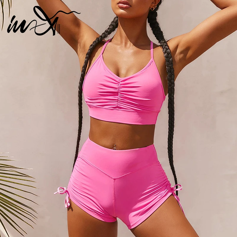 Розовые женские спортивные костюмы для йоги фитнеса 2 шт. бюстгальтеры бесшовные