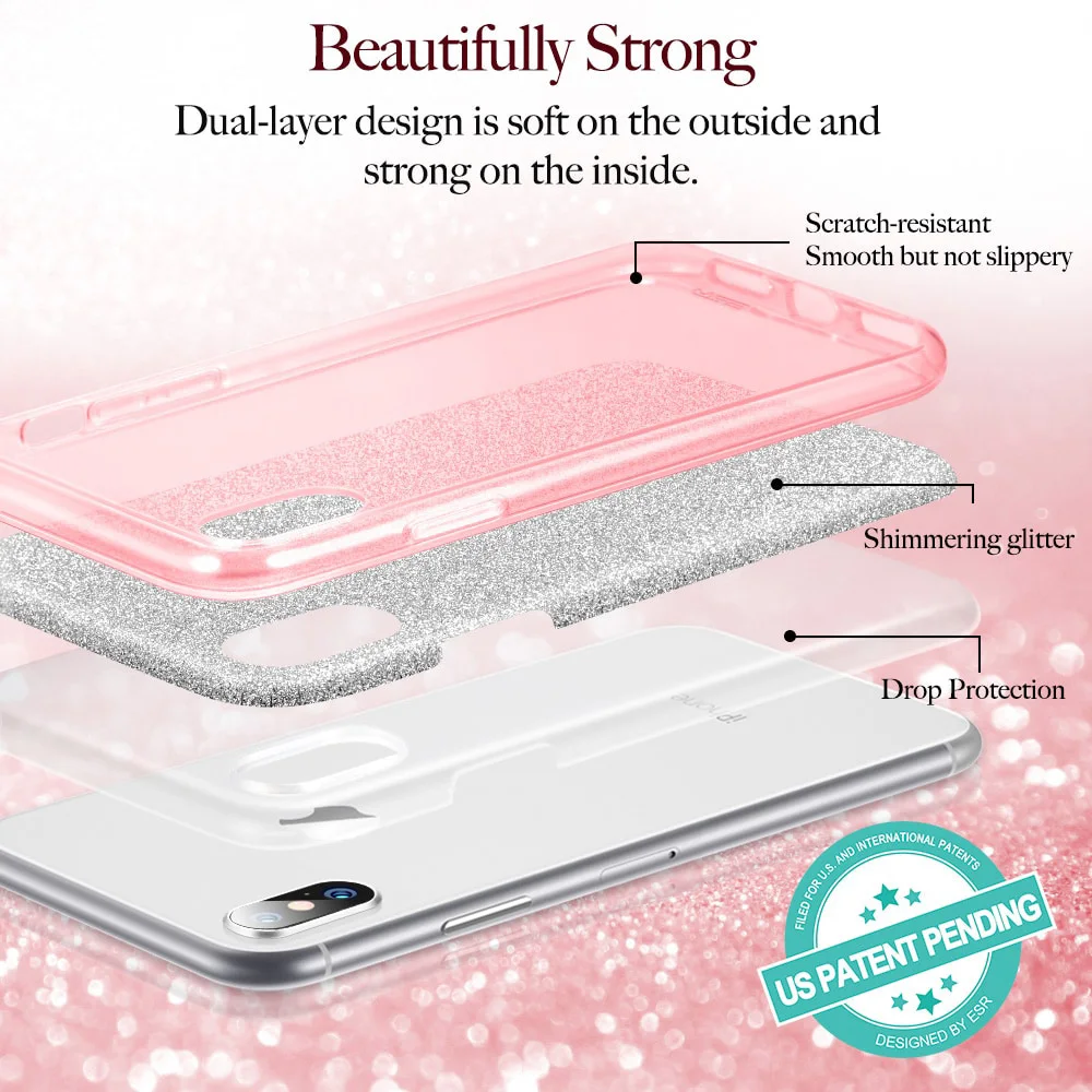 ESR чехол для iPhone X XS XR XS Max Роскошная задняя крышка Блестящий защитный бампер чехол с блестками для iPhone 7 8 Plus Fundas