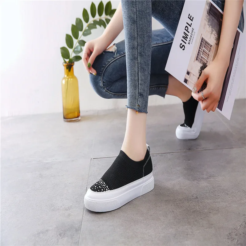 

Online Celebrity 2019 Summer New Style Korean-style Diamond Casual Shoes Semi-high Heeled Versatile Elevator Breathable Gauze Sh