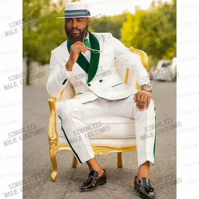 White Burgundy Velvet Lapel Men Suits Double Breasted Groom Smoking Prom Best Man Blazer Slim Fit Men Wedding Suits Tuxedo