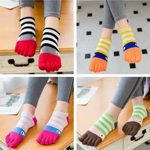 4 пары/комплект, носки с пятью пальцами, женские хлопковые короткие носки женские милые носки в полоску с рисунком