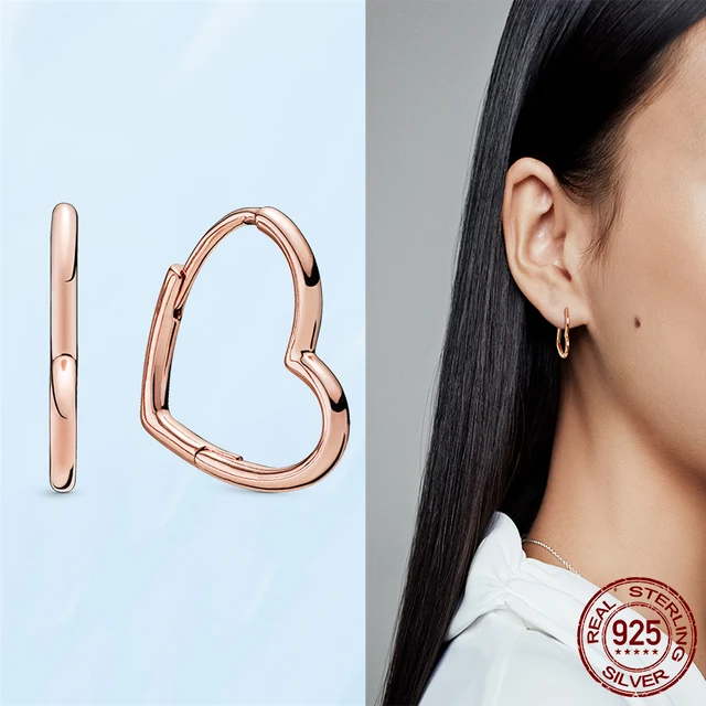 Silver Earrings Real 925 Sterling Silver Asymmetrical Heart Hoop Earrings for Women Fashion Silver Earring Jewelry Gift PAE002