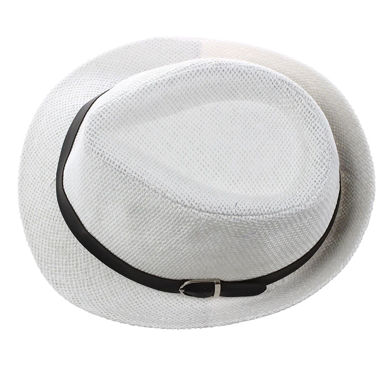Новинка-шляпа для мальчиков Fedoras Trilby cap Соломенная пляжная Панама с поясом белая