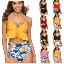 2019 New Sexy Women Bikini Set Mujer Ruffle Floral Printed Swimsuit Push Up High Waist Bikini Biquinis Brazilian Swimwear Summer 2019 New Sexy Women Bikini Set Mujer Ruffle Floral Printed Swimsuit Push Up High Waist Bikini Biquinis Brazilian Swimwear Summer